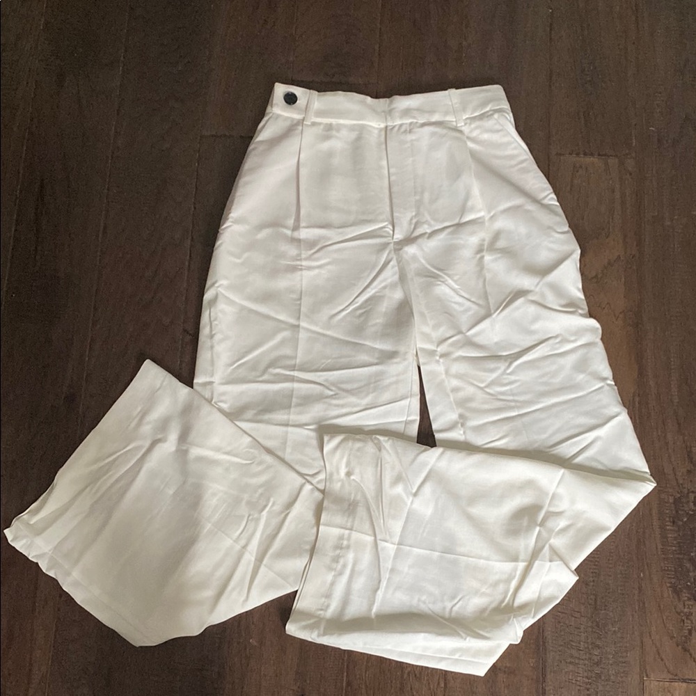 Zara White Wide Leg High-Waist Trousers